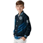 dallas mavericks triple side stripes blue black varsity jacket best selling.webp