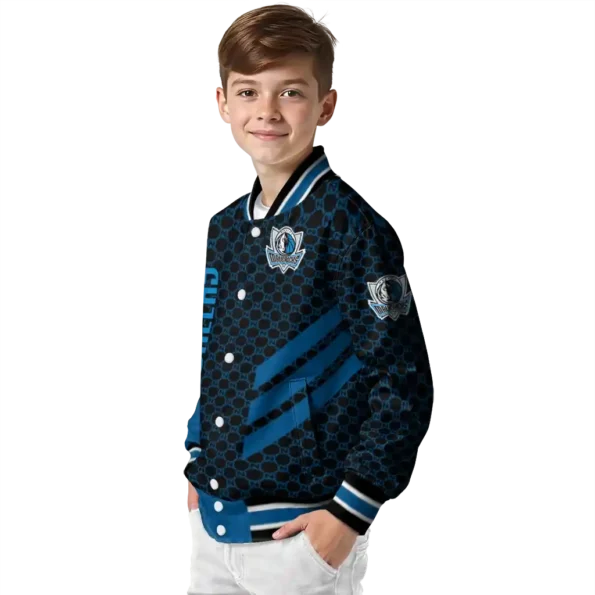 dallas mavericks triple side stripes blue black varsity jacket trendy.webp
