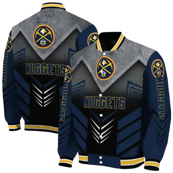 denver nuggets arrow layer blue black varsity jacket fashion forward.webp