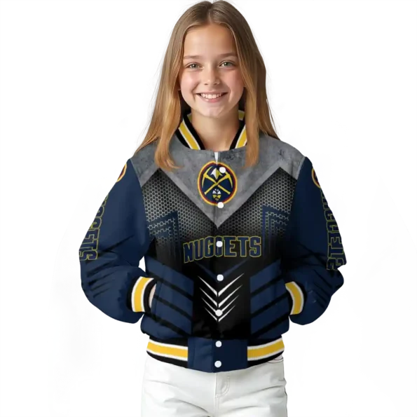denver nuggets arrow layer blue black varsity jacket top rated.webp