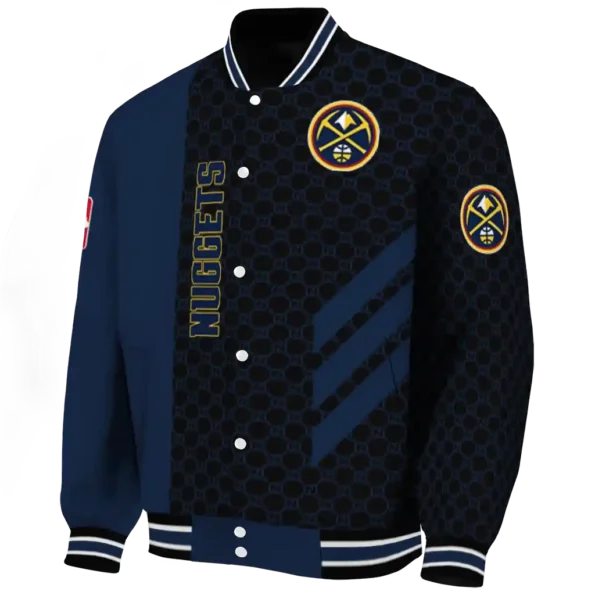 denver nuggets triple side stripes blue black varsity jacket best selling.webp