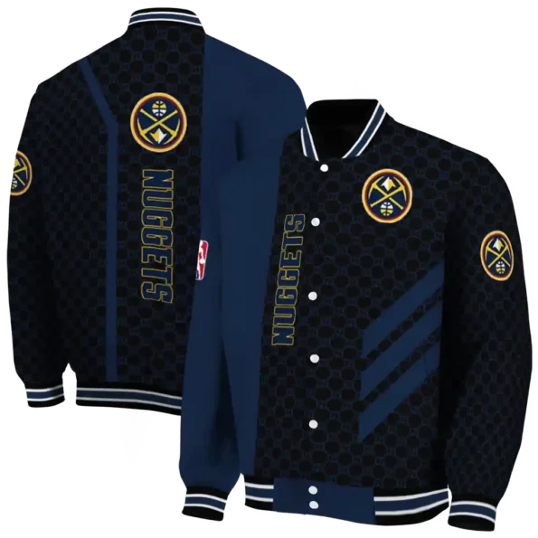 denver nuggets triple side stripes blue black varsity jacket fashion forward.webp