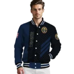 denver nuggets triple side stripes blue black varsity jacket best selling.webp