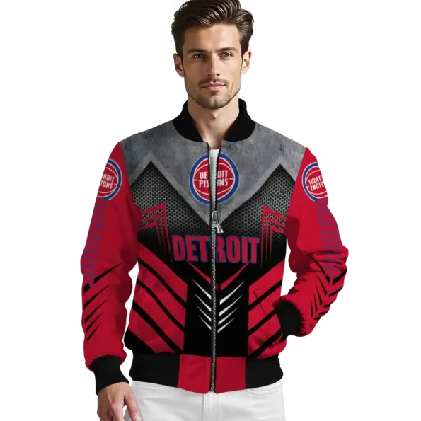 detroit pistons arrow layer red black bomber jacket high quality