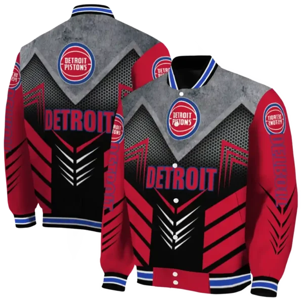 detroit pistons arrow layer red black varsity jacket fashion forward.webp