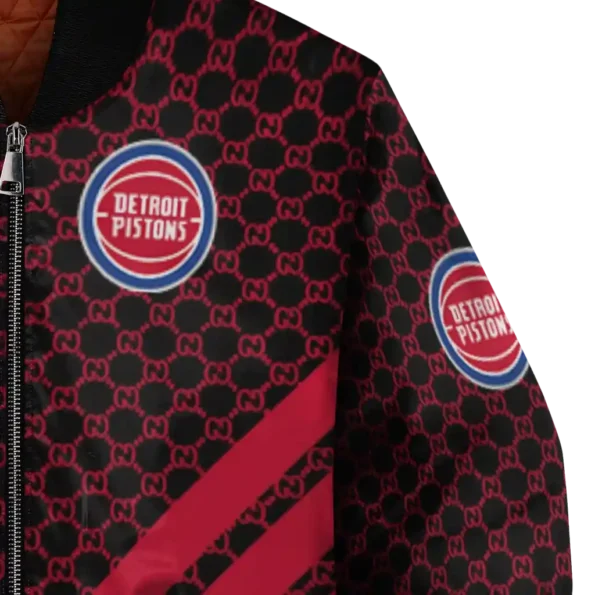 detroit pistons triple side stripes red black bomber jacket premium grade