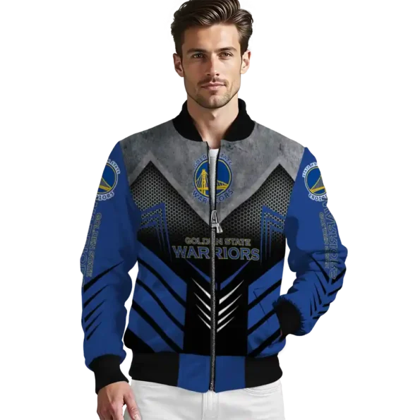 golden state warriors arrow layer blue black bomber jacket high quality