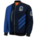 golden state warriors triple side stripes blue black bomber jacket best selling