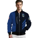 golden state warriors triple side stripes blue black bomber jacket best selling
