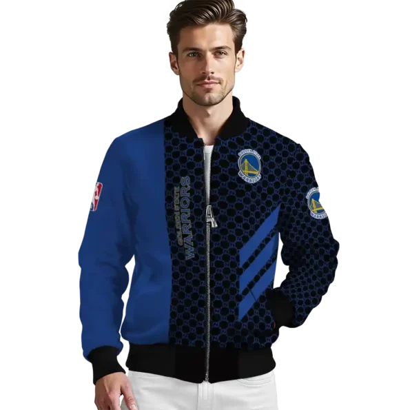 golden state warriors triple side stripes blue black bomber jacket high quality