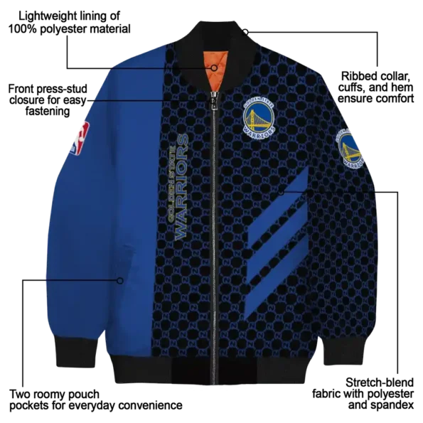 golden state warriors triple side stripes blue black bomber jacket new arrival
