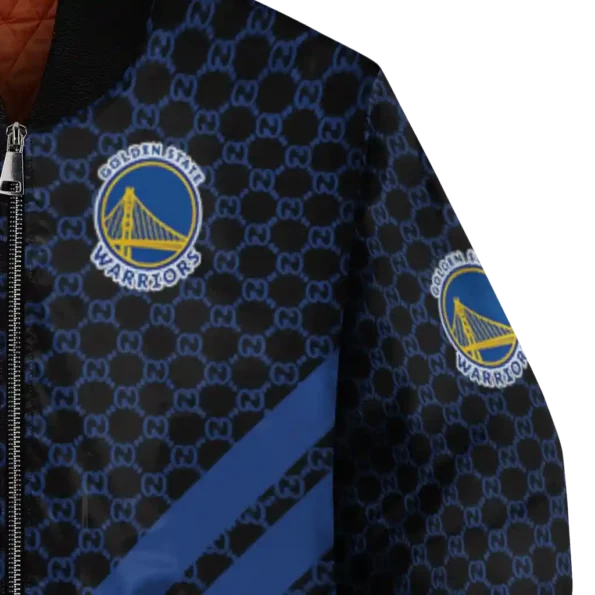 golden state warriors triple side stripes blue black bomber jacket premium grade