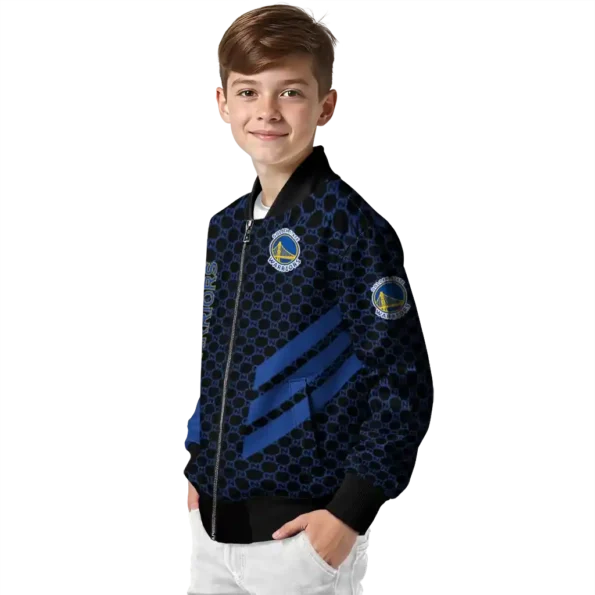 golden state warriors triple side stripes blue black bomber jacket trendy