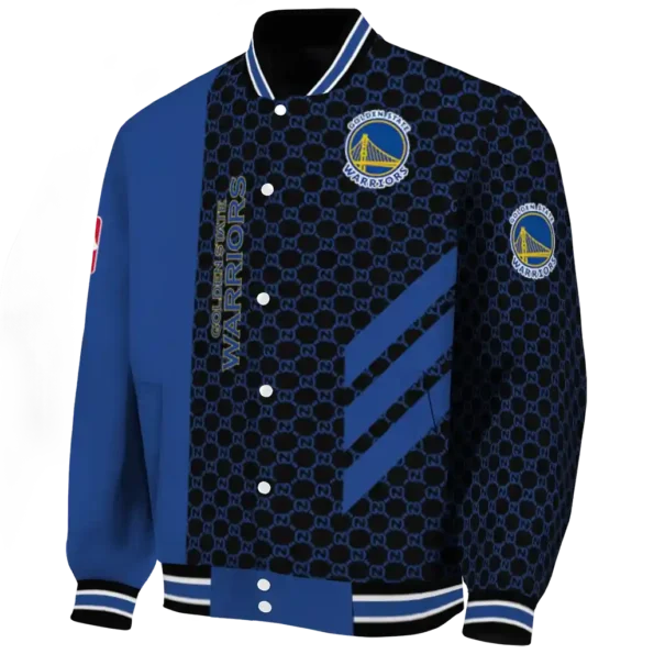 golden state warriors triple side stripes blue black varsity jacket best selling.webp