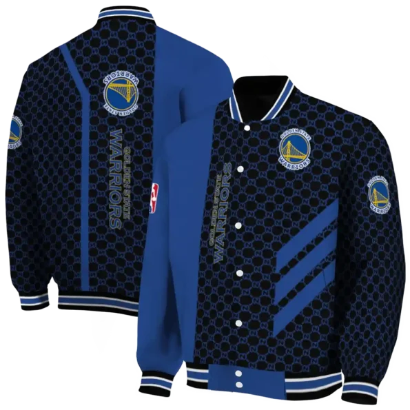 golden state warriors triple side stripes blue black varsity jacket fashion forward.webp