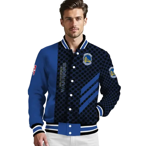 golden state warriors triple side stripes blue black varsity jacket high quality.webp