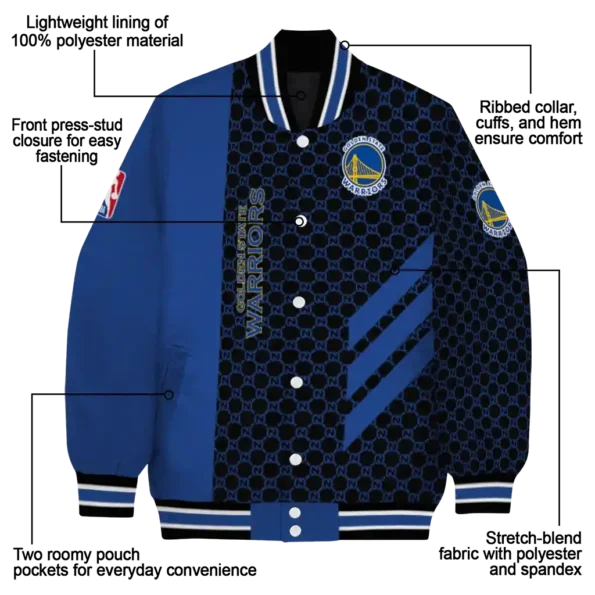 golden state warriors triple side stripes blue black varsity jacket new arrival.webp