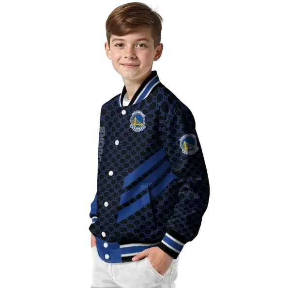 golden state warriors triple side stripes blue black varsity jacket trendy.webp