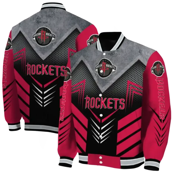 houston rockets arrow layer red black varsity jacket fashion forward.webp