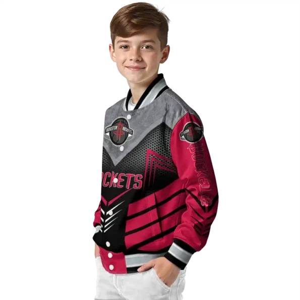 houston rockets arrow layer red black varsity jacket trendy.webp