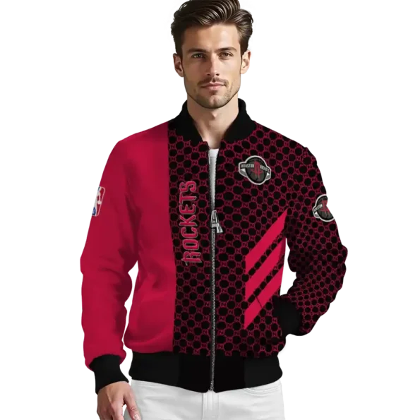 houston rockets triple side stripes red black bomber jacket high quality