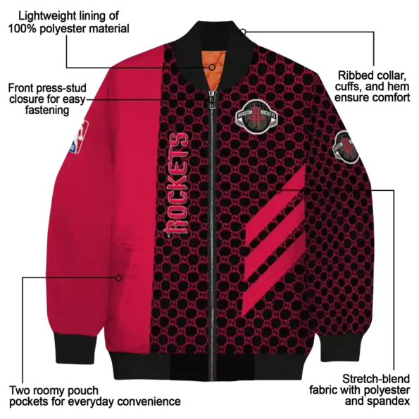 houston rockets triple side stripes red black bomber jacket new arrival