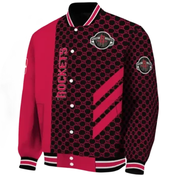 houston rockets triple side stripes red black varsity jacket best selling.webp