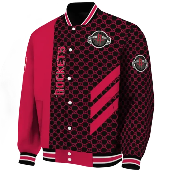 houston rockets triple side stripes red black varsity jacket best selling.webp