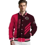 houston rockets triple side stripes red black varsity jacket best selling.webp