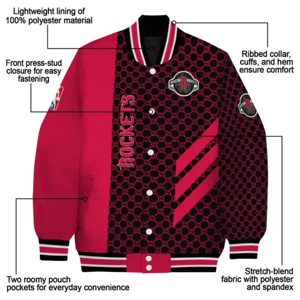 houston rockets triple side stripes red black varsity jacket new arrival.webp