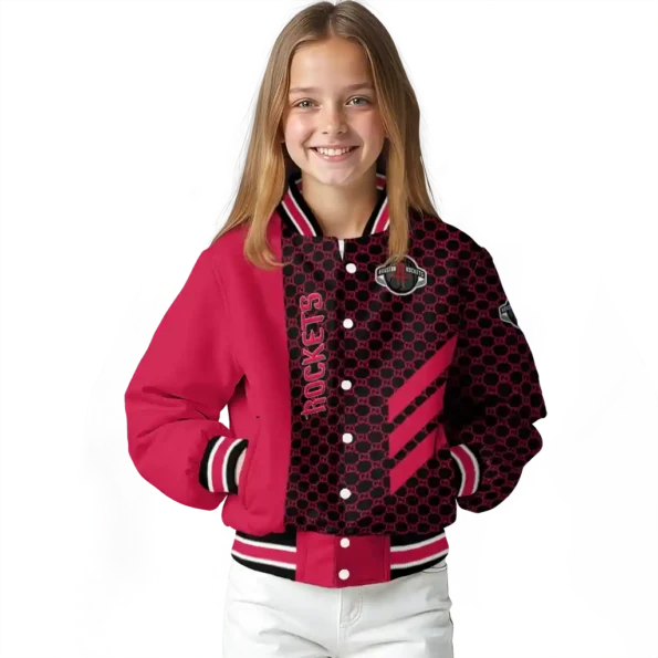 houston rockets triple side stripes red black varsity jacket top rated.webp