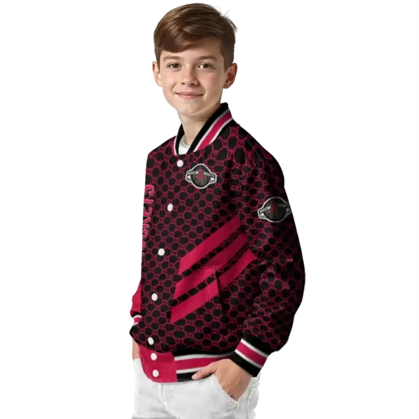 houston rockets triple side stripes red black varsity jacket trendy.webp