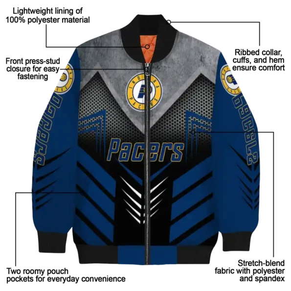 indiana pacers arrow layer blue black bomber jacket new arrival