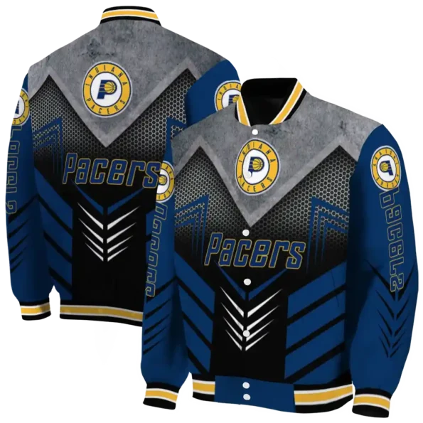 indiana pacers arrow layer blue black varsity jacket fashion forward.webp