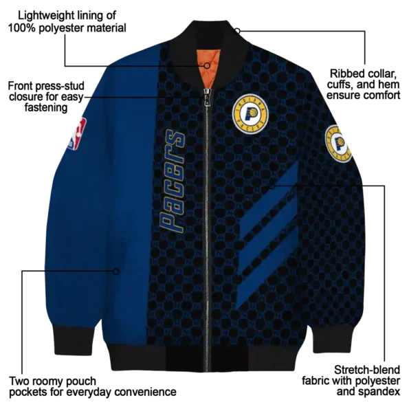 indiana pacers triple side stripes blue black bomber jacket new arrival