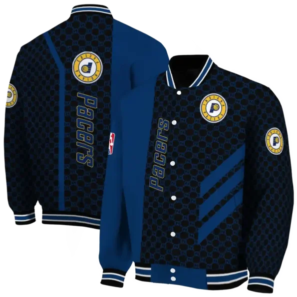 indiana pacers triple side stripes blue black varsity jacket fashion forward.webp