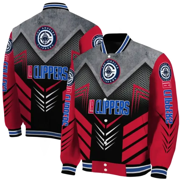 los angeles clippers arrow layer red black varsity jacket fashion forward.webp