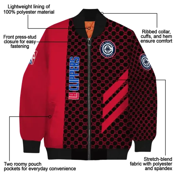 los angeles clippers triple side stripes red black bomber jacket new arrival
