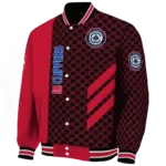los angeles clippers triple side stripes red black varsity jacket best selling.webp