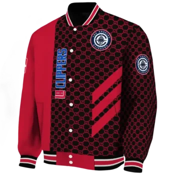 los angeles clippers triple side stripes red black varsity jacket best selling.webp