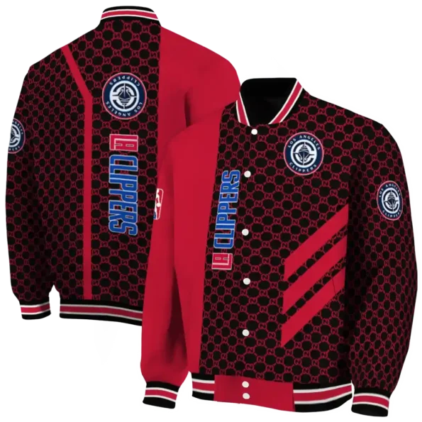 los angeles clippers triple side stripes red black varsity jacket fashion forward.webp