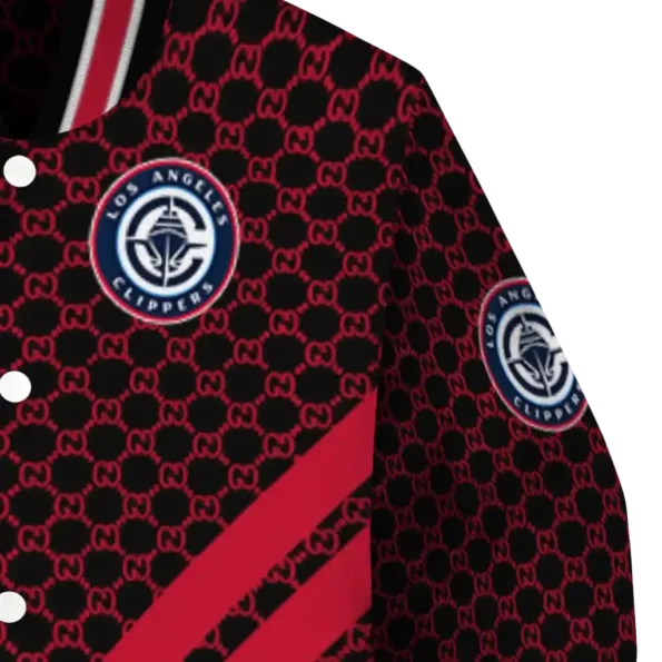 los angeles clippers triple side stripes red black varsity jacket premium grade.webp
