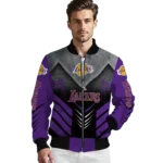los angeles lakers arrow layer purple black bomber jacket best selling