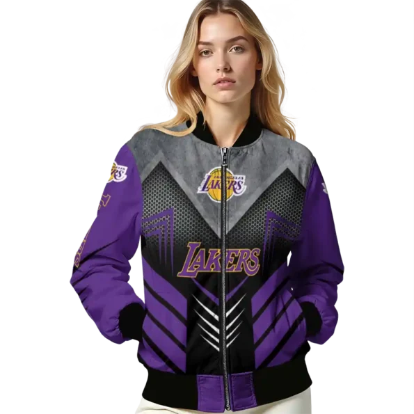 los angeles lakers arrow layer purple black bomber jacket latest model
