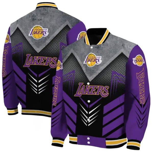 los angeles lakers arrow layer purple black varsity jacket fashion forward.webp