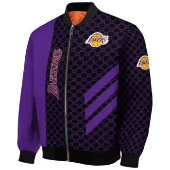 los angeles lakers triple side stripes purple black bomber jacket best selling