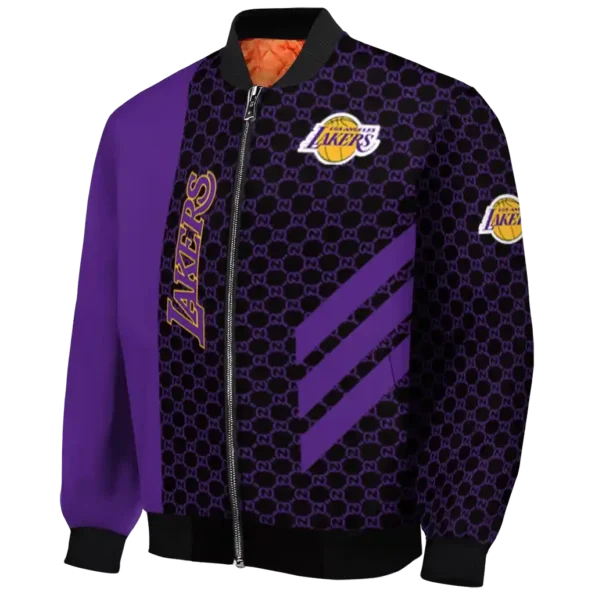 los angeles lakers triple side stripes purple black bomber jacket best selling