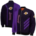 los angeles lakers triple side stripes purple black bomber jacket best selling