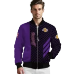 los angeles lakers triple side stripes purple black bomber jacket best selling