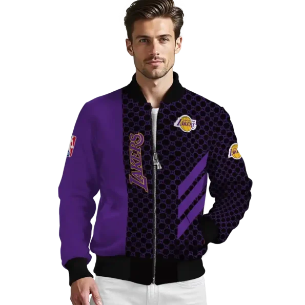 los angeles lakers triple side stripes purple black bomber jacket high quality